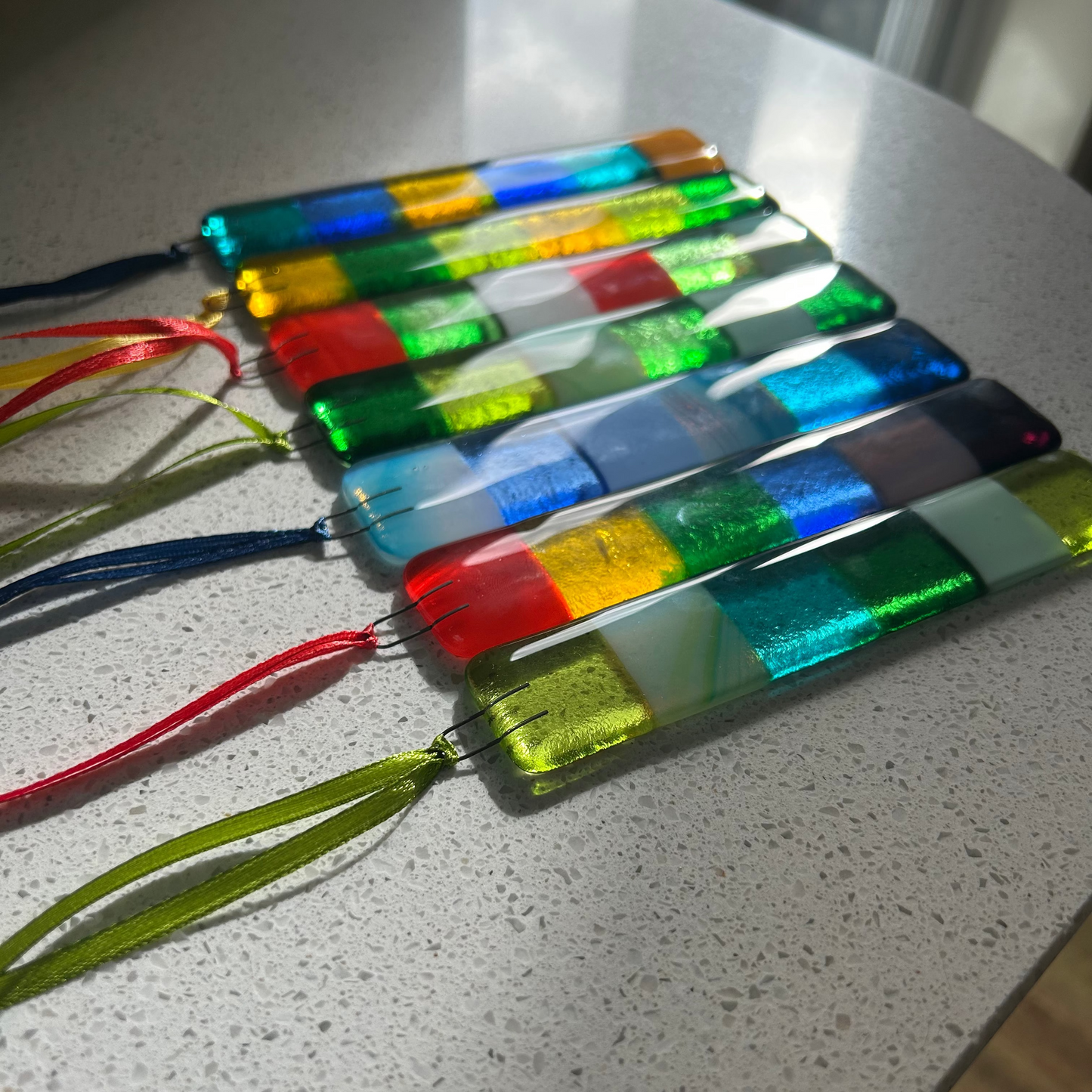 Fused Glass Hanging Checkered Charm - Option Three