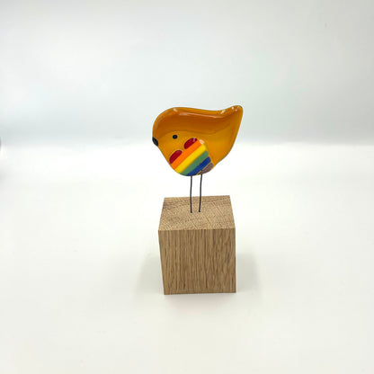 Perched Rainbow Heart Robin