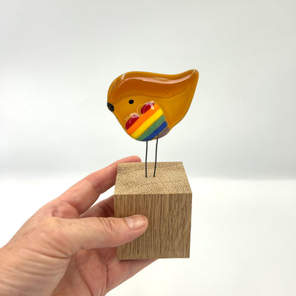 Perched Rainbow Heart Robin