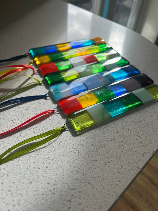 Fused Glass Hanging Checkered Charm - Option One