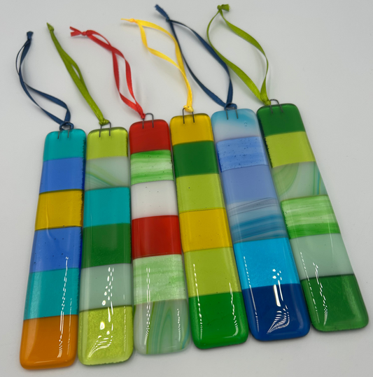 Fused Glass Hanging Checkered Charm - Option Five